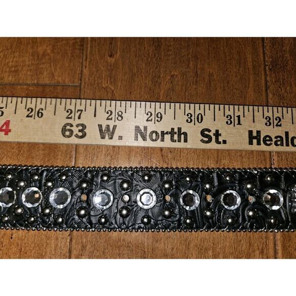New! BHW Western Cowgirl Leather Belt Crystal Rhinestones Black Size XS 25-29